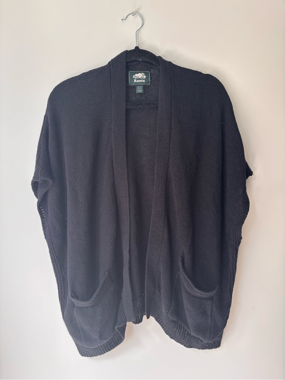Roots Black Open-Front Knit Cardigan with Pockets